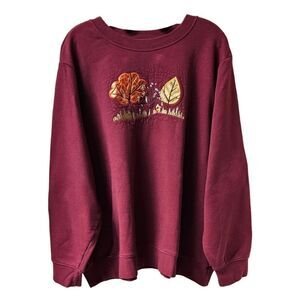 Basic Edition Women's  Plus Size Burgundy  Fall Scene Sweatshirt